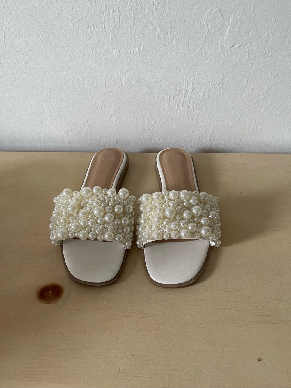 A New Day Pearl-Embellished Cream Slide Mules 8 Sandals Bridal